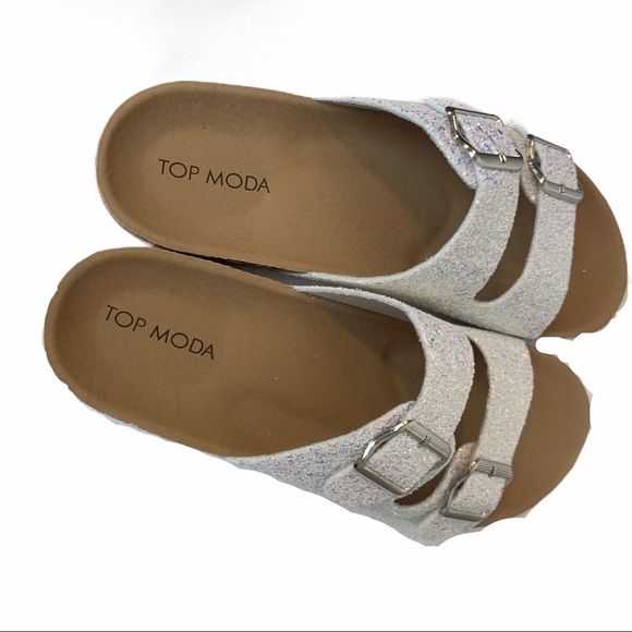 Top Moda White Glitter Buckle Slides size 8.5 - Picture 4 of 8